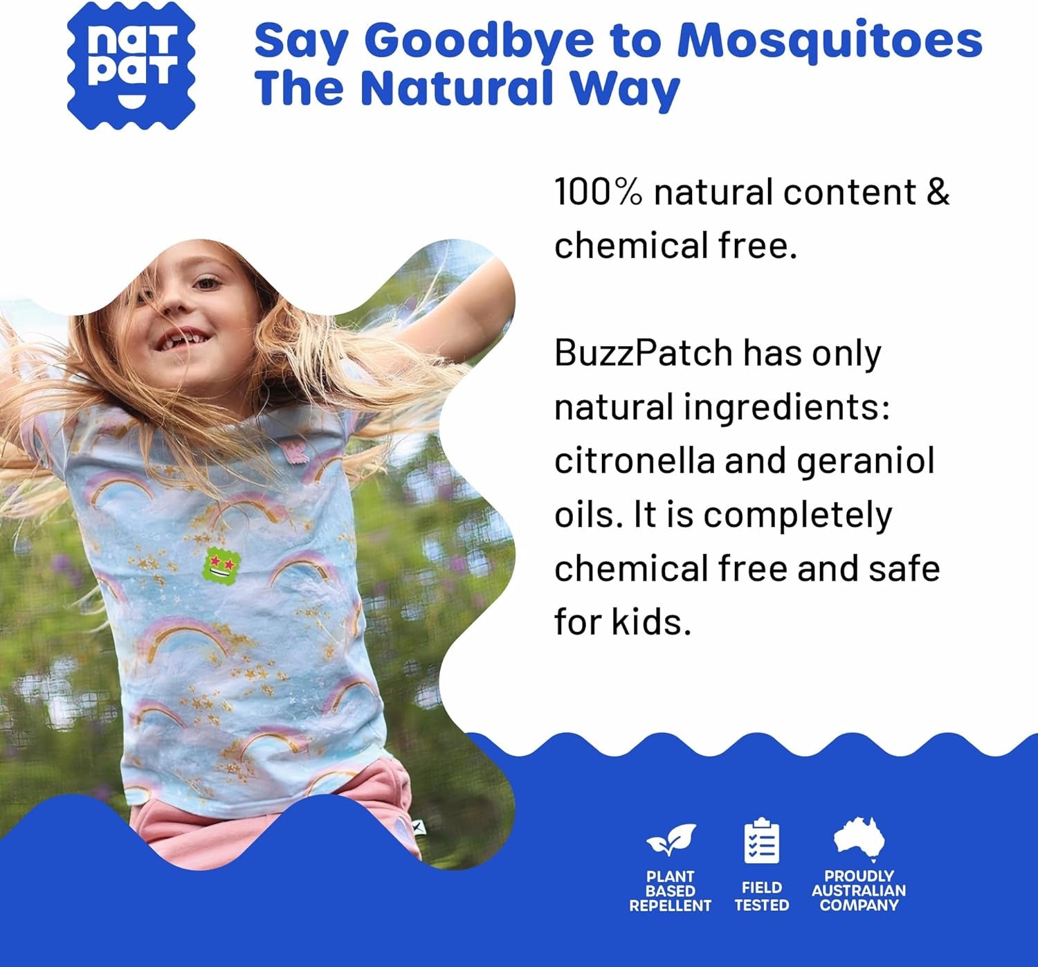 NATPAT Buzz Patch Mosquito Patch Stickers for Kids (60 Pack) - the Original All Natural Citronella Essential Oil Insect Patch, Plant Based Ingredients, Non-Toxic, DEET Free, for Toddlers, Kids