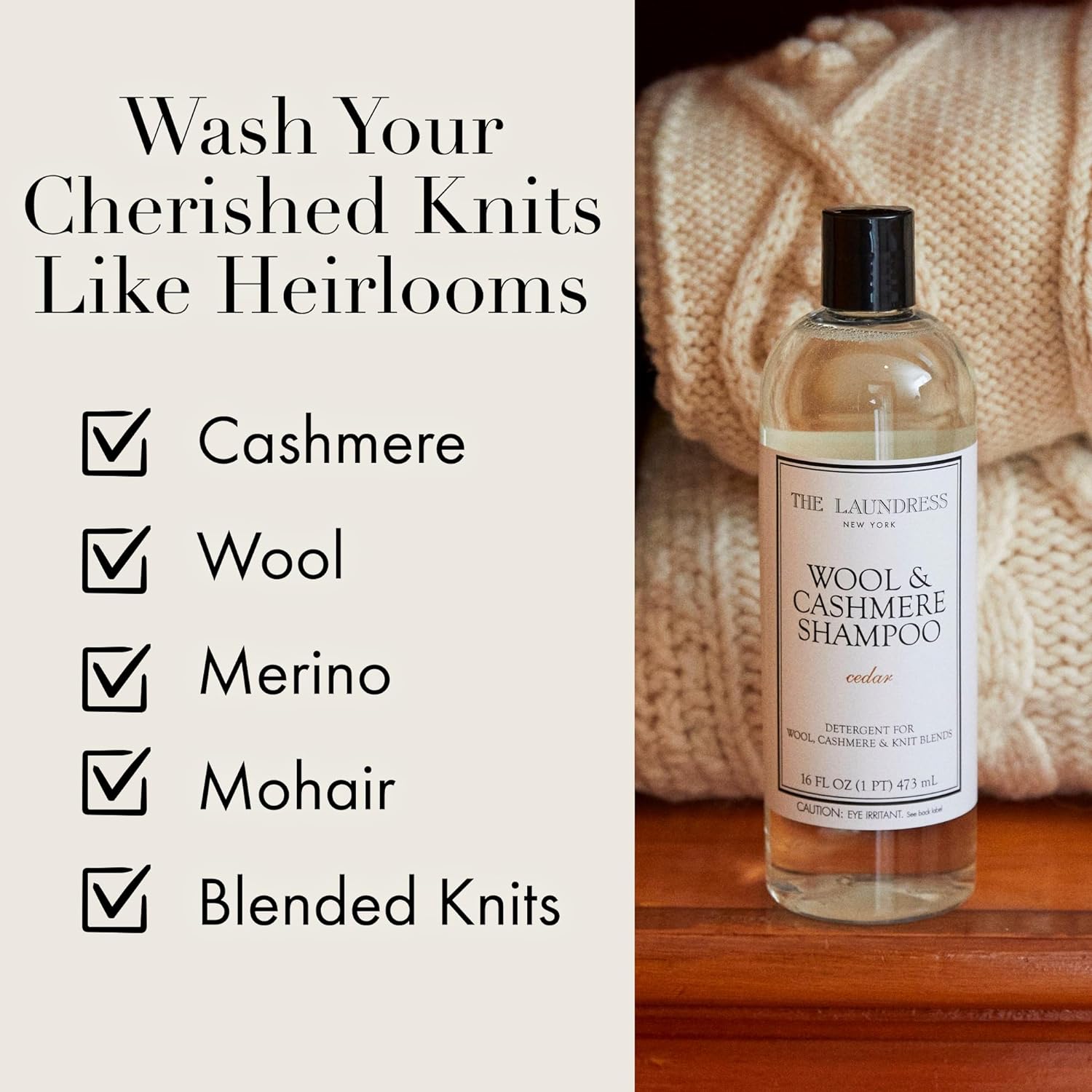 The Laundress Wool & Cashmere Shampoo - Double Concentrated, Cedar Scent, Bio-based - 16 Fl Oz