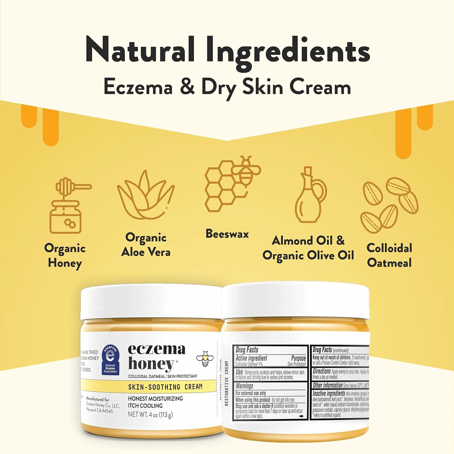 ECZEMA HONEY Skin-Soothing Cream - Natural Relief for Dry, Itchy Skin, 4 Oz