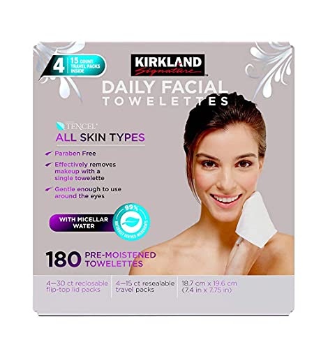 Kirkland Signature Micellar Water Facial Towelettes - Paraben-Free, All Skin Types - 180 Count