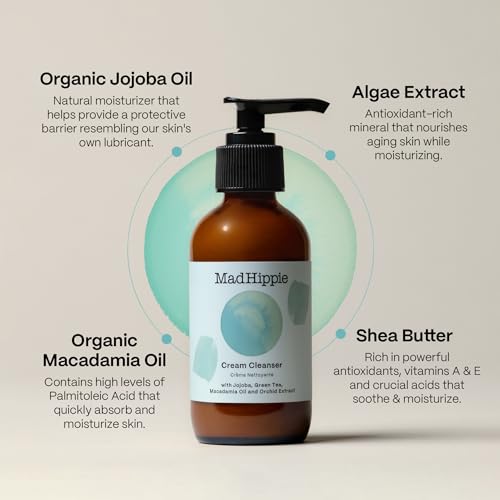 Mad Hippie Cream Cleanser - Hydrating with Jojoba Oil & Green Tea, Gentle for Dry Skin - 4 Fl Oz
