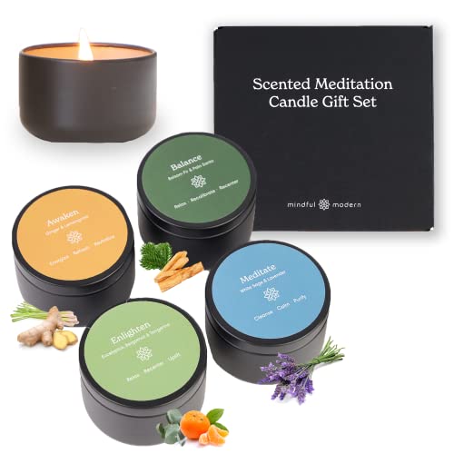 Mindful Modern Candle Set - Stress Relief Aromatherapy, Natural Soy Wax, 4 Scents