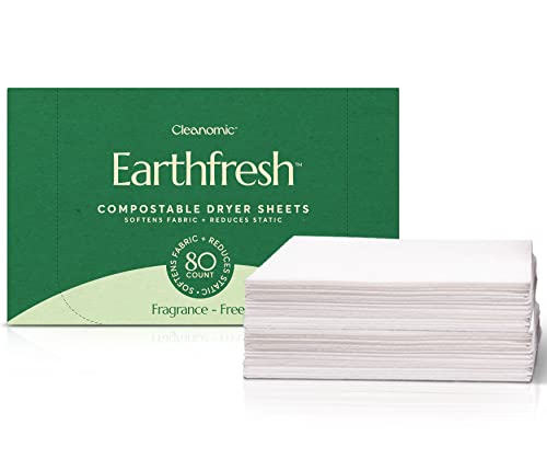 Cleanomic Earthfresh Fabric Softener Sheets - Softens, Reduces Static, Vegan - Fragrance-Free