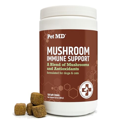 Pet MD Mushroom Immune Support - Boosts Immunity & Heart Health, 120 Chews for Dogs & Cats