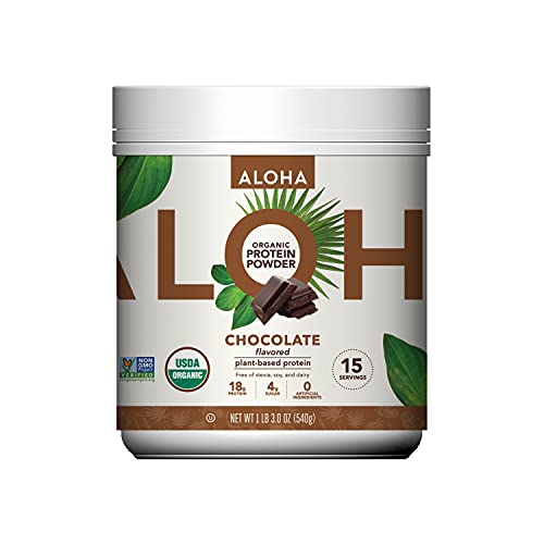 ALOHA Organic Plant Based Protein Powder - 18g Protein, Vegan, Low Sugar, Chocolate - 19.6oz