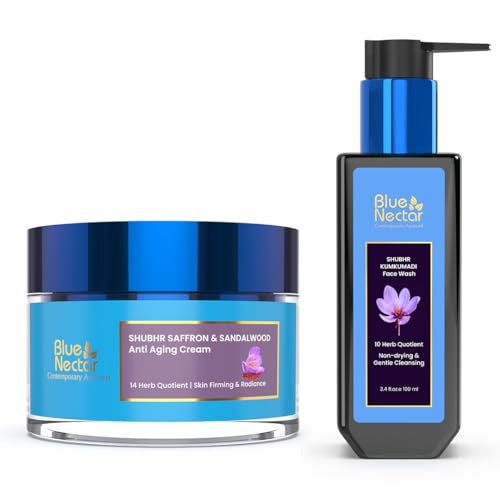 Blue Nectar Skin Care Set - Anti-Aging Saffron Moisturizer & Kumkumadi Face Wash - 1.7oz & 3.38oz