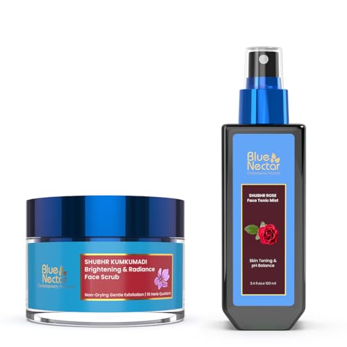 Blue Nectar Kumkumadi Face Scrub - Exfoliating & Moisturizing, Pure Rose Water Toner - 150ml