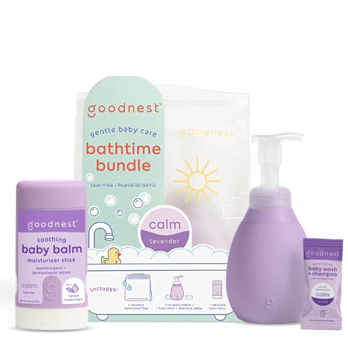 Goodnest Newborn & Baby Bath Bundle - Nourishing Wash & Balm, Hypoallergenic - 12oz Pump