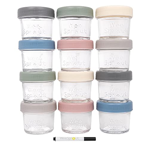 WeeSprout Glass Baby Food Storage Jars - 12 Pack, BPA-Free, Microwave & Freezer Safe - 4oz