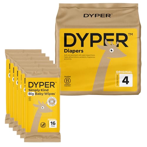 DYPER Size 4 Bamboo Baby Diapers & Wipes - Soft, Absorbent, Hypoallergenic - 96 Pack