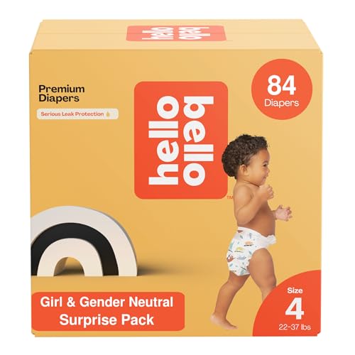 Hello Bello Premium Diapers - Hypoallergenic, Soft Feel, Assorted Designs - Size 4, 84 Count