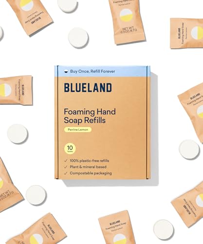 BLUELAND Foaming Hand Soap Tablets - Plant-Based, Hypoallergenic, Perrine Lemon Scent - 10 Tablets