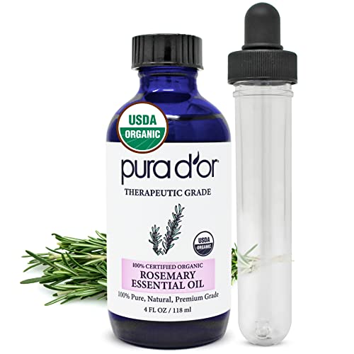 PURA D'OR Organic Rosemary Essential Oil - Boosts Concentration, Relieves Stress, 4oz