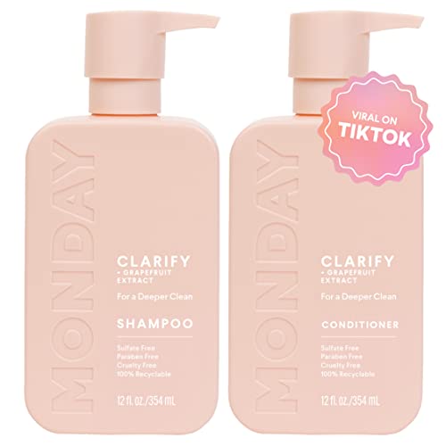 MONDAY HAIRCARE Clarify Shampoo & Conditioner Set - Balances Oily Hair, Natural Ingredients - 12oz