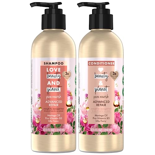 Love Beauty Planet Shampoo & Conditioner Set - Repairs Damaged Hair, Color-Safe, 10.5 Oz