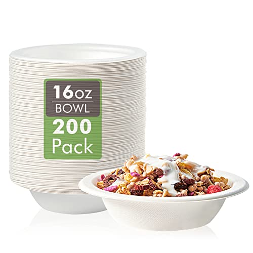 Vplus 200 Pack 16oz Paper Bowls - Heavy-Duty, Biodegradable, Perfect for Snacks & Salads