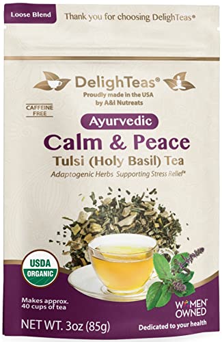 DelighTeas Organic Calm & Peace Tea - Relaxation Blend with Tulsi, Ashwagandha, Licorice - 3oz