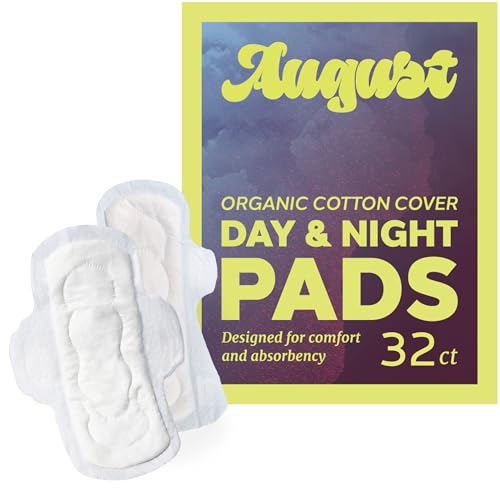 August Menstrual Pads - Organic Cotton, Hypoallergenic, Super Absorbent - 32 Count