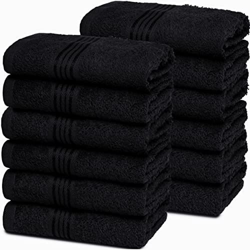 Belizzi Home Cotton Washcloths - Ultra Soft, Highly Absorbent, 12x12 Inch, 12 Pack - Black