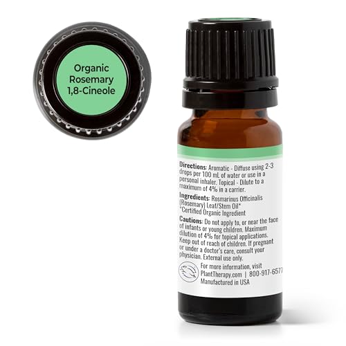 Plant Therapy Organic Rosemary Essential Oil - Boosts Focus, Supports Healthy Hair - 10 mL