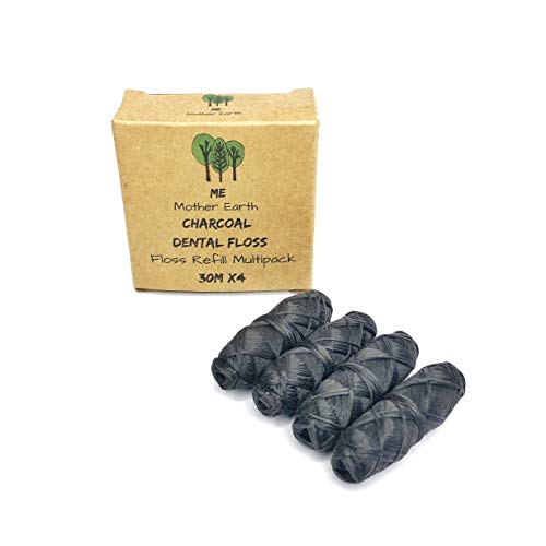 Bamboo Charcoal Dental Floss Refill - Vegan, Biodegradable, Peppermint Oil - 30M x4