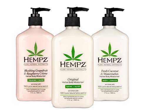 Hempz Herbal Body Moisturizer - Hydrating with Hemp Seed Oil & Vitamins, 3 Pack Bundle - 17 Fl Oz