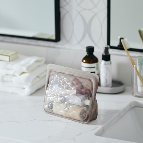 Stasher Premium Silicone Makeup Bags - Leak-Free, BPA Free, Travel-Friendly, 3-Pack, Taupe