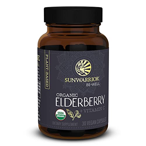 Sunwarrior Elderberry + Vitamin C Supplement - Immune & Digestive Support, Vegan Capsules - 30ct