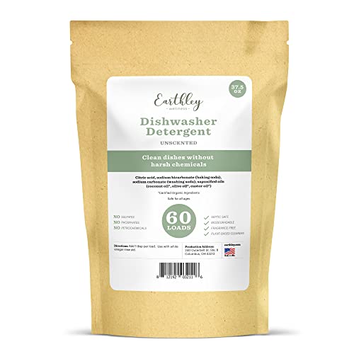 Earthley Wellness Dishwasher Detergent - Gentle on Skin, Plant-Based, Unscented - 60 Loads