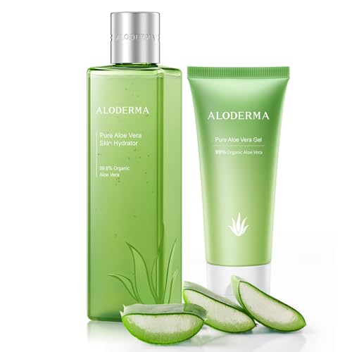 Aloderma Skin Care Set - Hydrating Aloe Vera Gel & Toner, USDA Organic - 2 Pieces, 114g