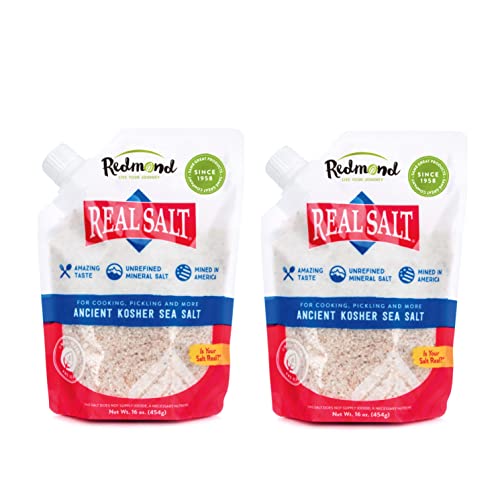 Redmond Real Sea Salt - Natural Unrefined Trace Minerals, Gluten Free, 16oz Pouch (2 Pack)