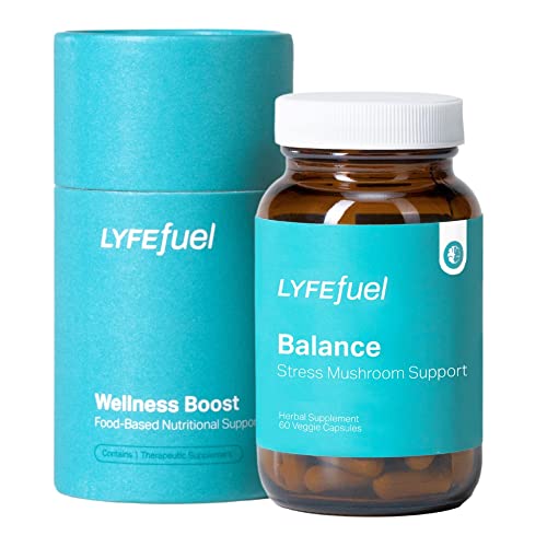 LyfeFuel Adaptogen Blend - Stress Relief with Organic Mushrooms & Herbs, 60 Vegan Capsules