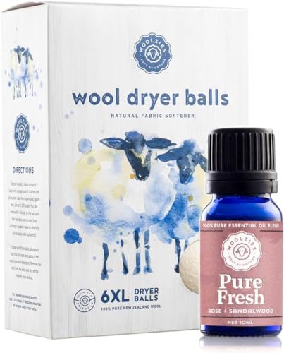 Woolzies Dryer Balls - Natural Fabric Softener, Anti-Static & Wrinkle-Free - 6 XL Balls + Oil