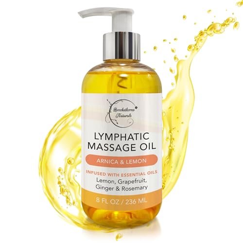 Brookethorne Naturals Lymphatic Massage Oil - Energizes & Detoxifies with Arnica & Ginger - 8oz