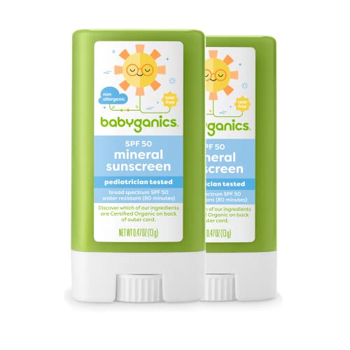 Babyganics SPF 50 Sunscreen Stick - Broad Spectrum UVA/UVB Protection, Non-Allergenic - 2 Pack