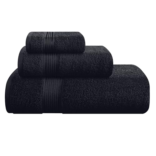 Belizzi Home Cotton Towel Set - Ultra Soft, Quick Dry, Chemical-Free - 3 Pack in Black