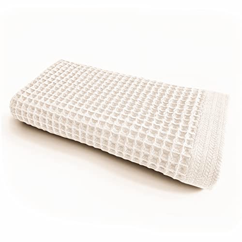 K25 Waffle Bath Towel - Ultra Absorbent, Quick-Drying, 100% Cotton, Extra Large, Vanilla