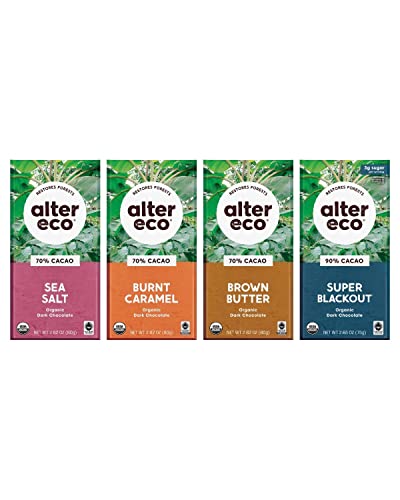 Alter Eco Dark Chocolate Variety Pack - Fair Trade, Organic, Non-GMO - 4 Flavors, 4 Bars