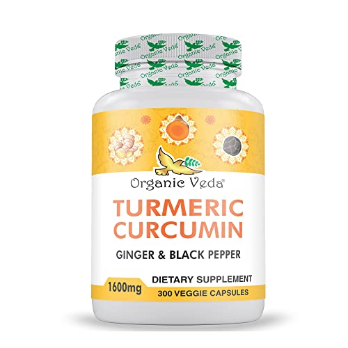 Organic Veda Turmeric & Ginger Capsules - Joint Support, Non-GMO, Gluten-Free - 300 Veggie Caps
