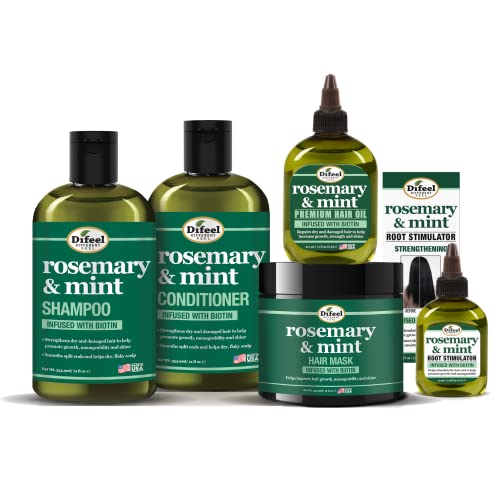 Difeel Rosemary & Mint Hair Care Set - Nourishing Biotin for Growth, Sulfate & Paraben Free - 5 pcs
