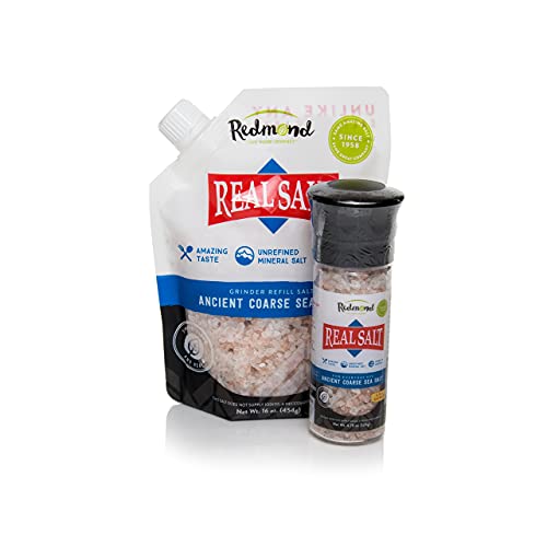 Redmond Real Sea Salt - Naturally Sweet, Unrefined with Trace Minerals - Coarse Grinder Bundle