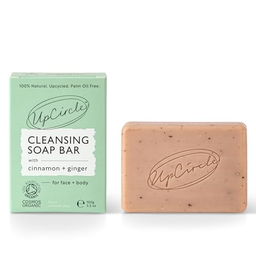 UpCircle Cinnamon + Ginger Chai Soap Bar - Organic Face & Body Cleanser, 3.5oz - Pink Clay