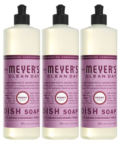 Mrs. Meyer's Liquid Dish Soap - Cuts Grease, Plant-Derived, Cruelty-Free, 16 fl. oz - Pack of 3