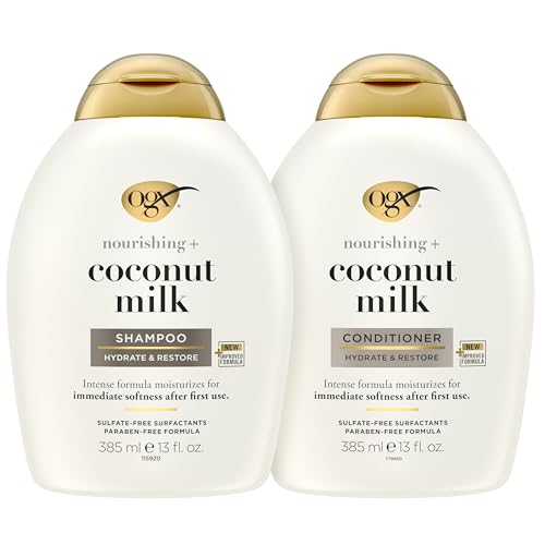 OGX Nourishing Coconut Milk Shampoo & Conditioner Set - Hydrates & Strengthens Hair - 13 Fl Oz