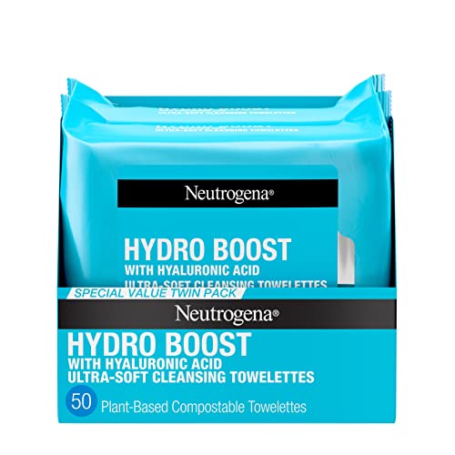 Neutrogena Hydro Boost Facial Wipes - Hydrating Makeup Remover, Plant-Based, 2 x 25 ct