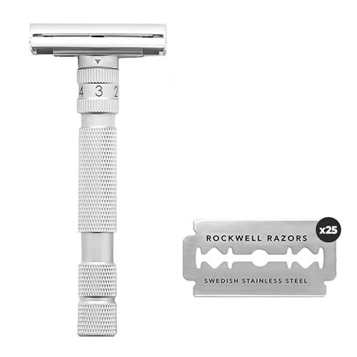 Rockwell Razors T2 Safety Razor - Infinite Settings, 25 Recyclable Blades, Metal Design