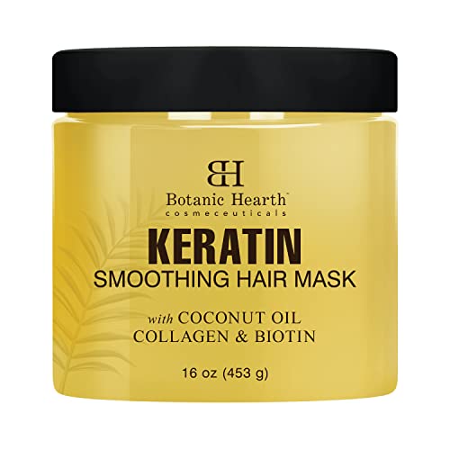 Botanic Hearth Keratin Hair Mask - Restores Shine, Tames Frizz, Biotin & Collagen - 16 oz