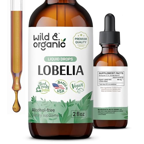 Wild & Organic Lobelia Tincture - Lung Cleanse & Detox, Vegan & Alcohol-Free - 2 fl oz