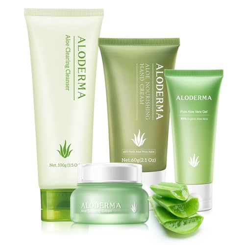 Aloderma Travel Size Bath & Body Set - Hydrating Cleanser, Cream, Hand Cream, Aloe Gel - 4pcs