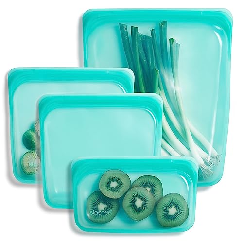 Stasher Silicone Storage Bags - Reusable, BPA Free, Dishwasher Safe - 4 Pack in Aqua